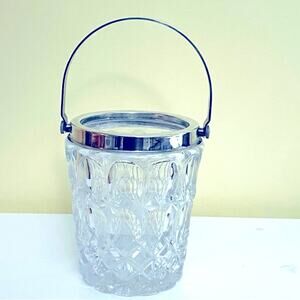 Vtg Italian Ice Bucket Vase William Adams Cut Glass Crystal Silver Plate MCM